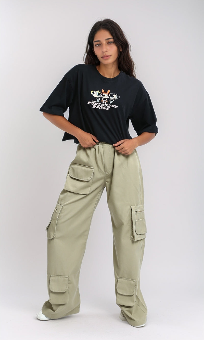 O179819 - Regular Fit Cropped Printed Tee - Black