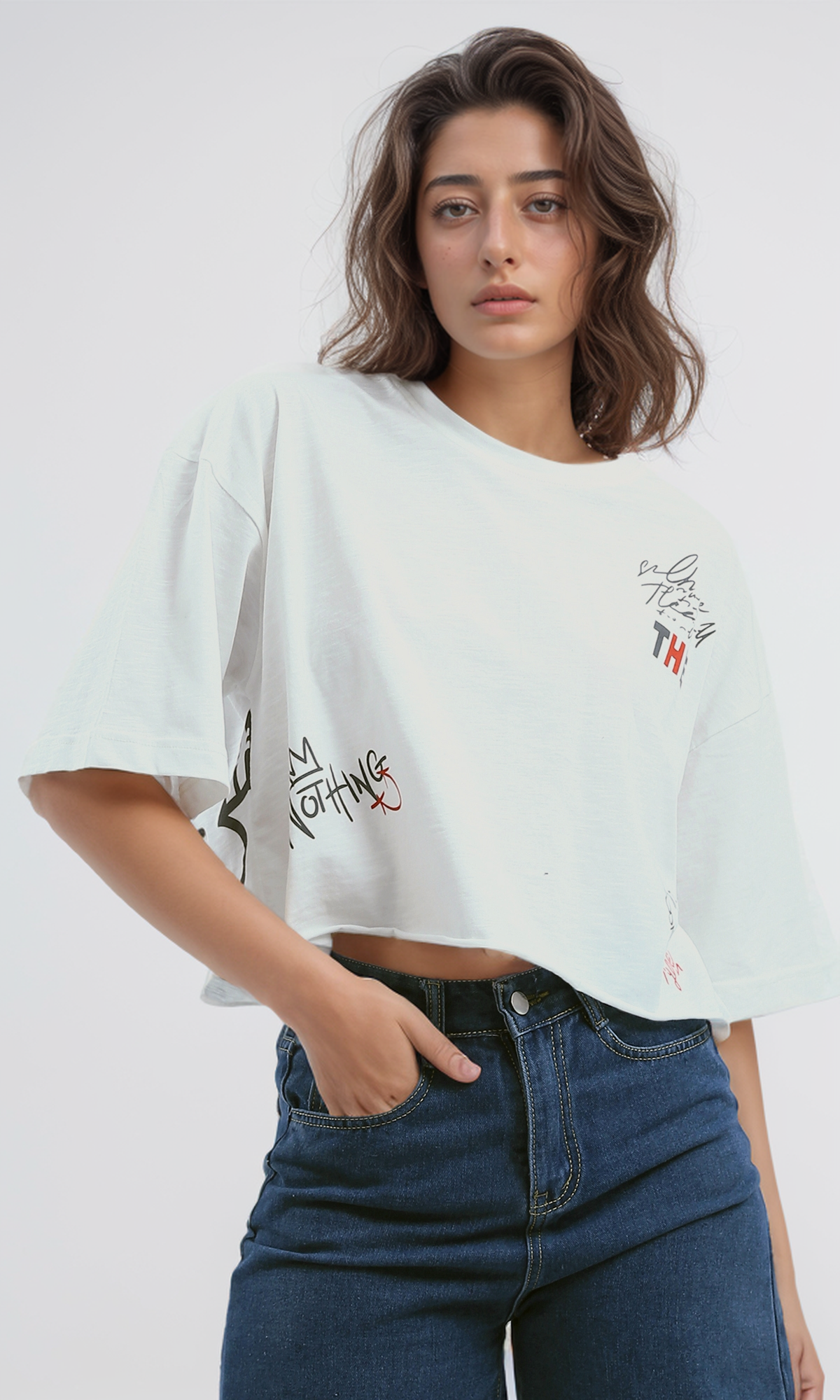 O179820 Heather White Relaxed Fit Summer Tee