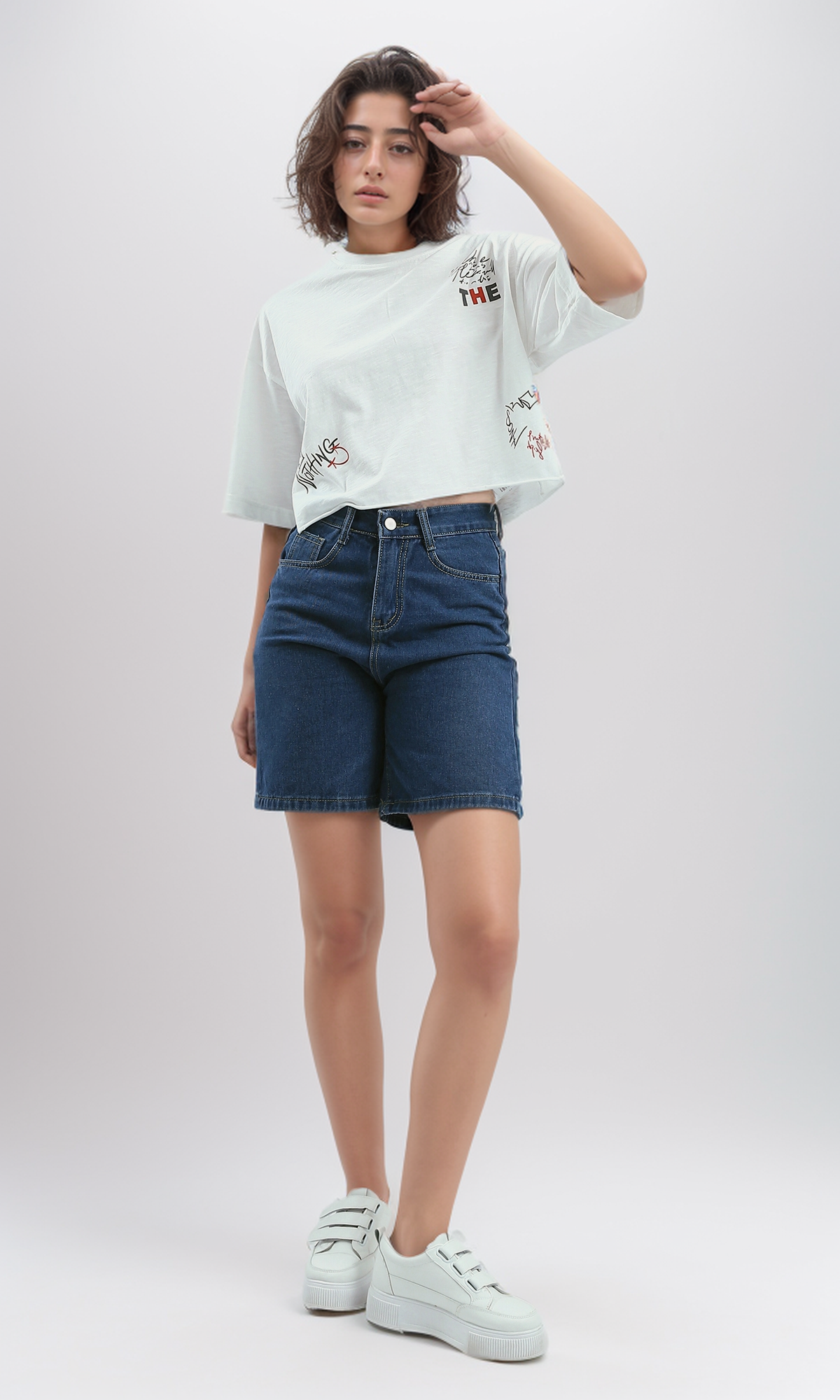 O179820 Heather White Relaxed Fit Summer Tee