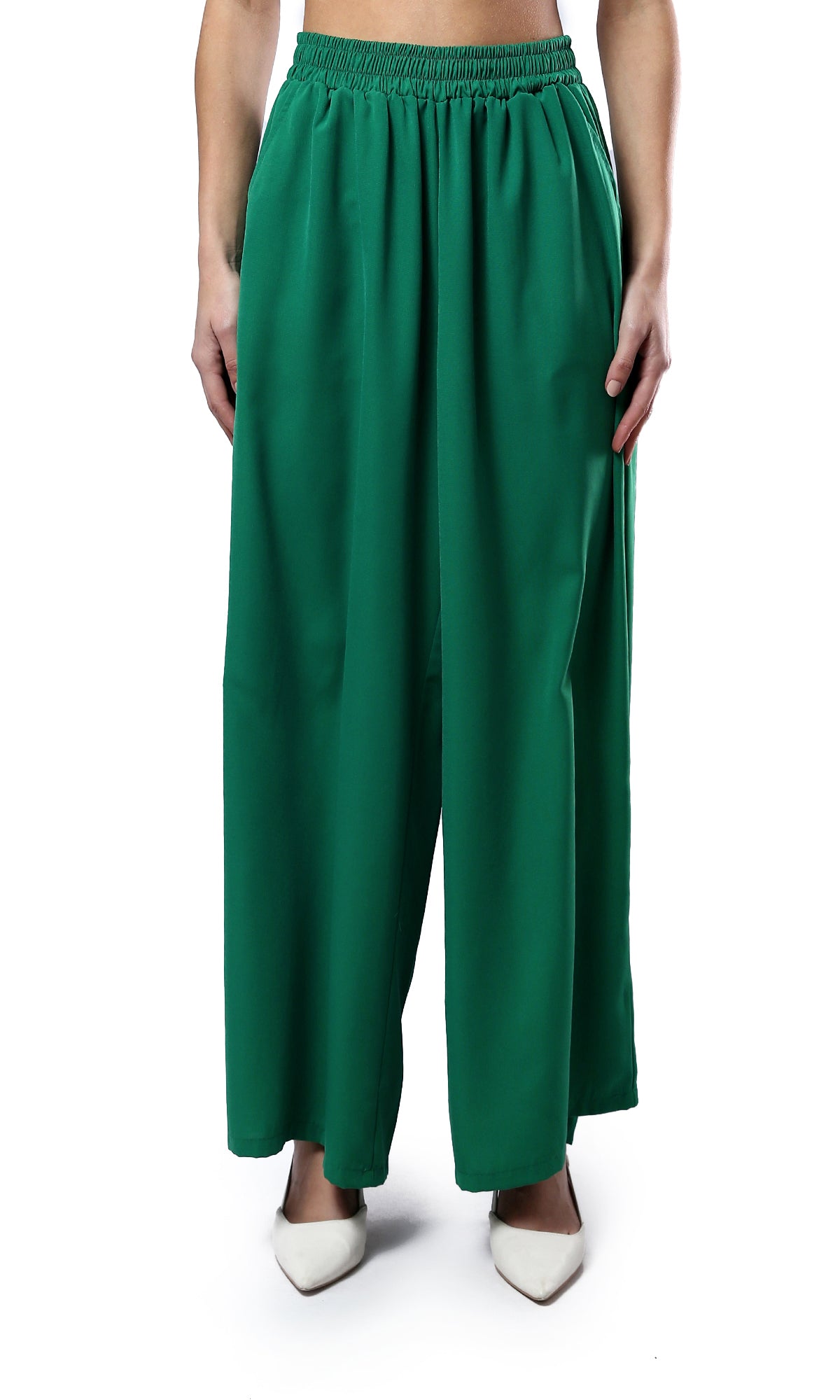 O179826 Elastic Waist Slip On Green Wide Pants