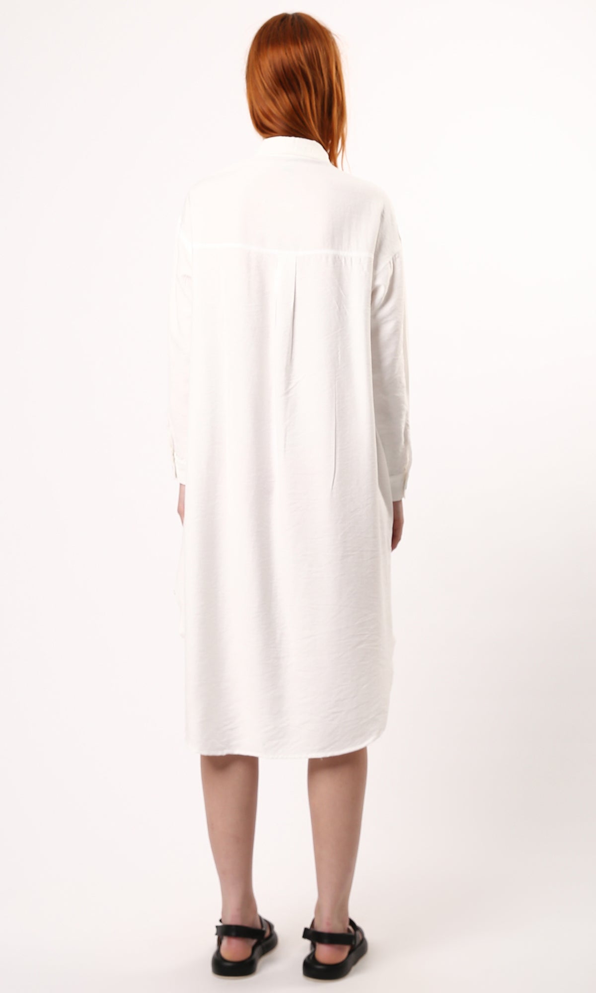 O179833 Long Sleeves Buttoned Off-White Shirt Dress