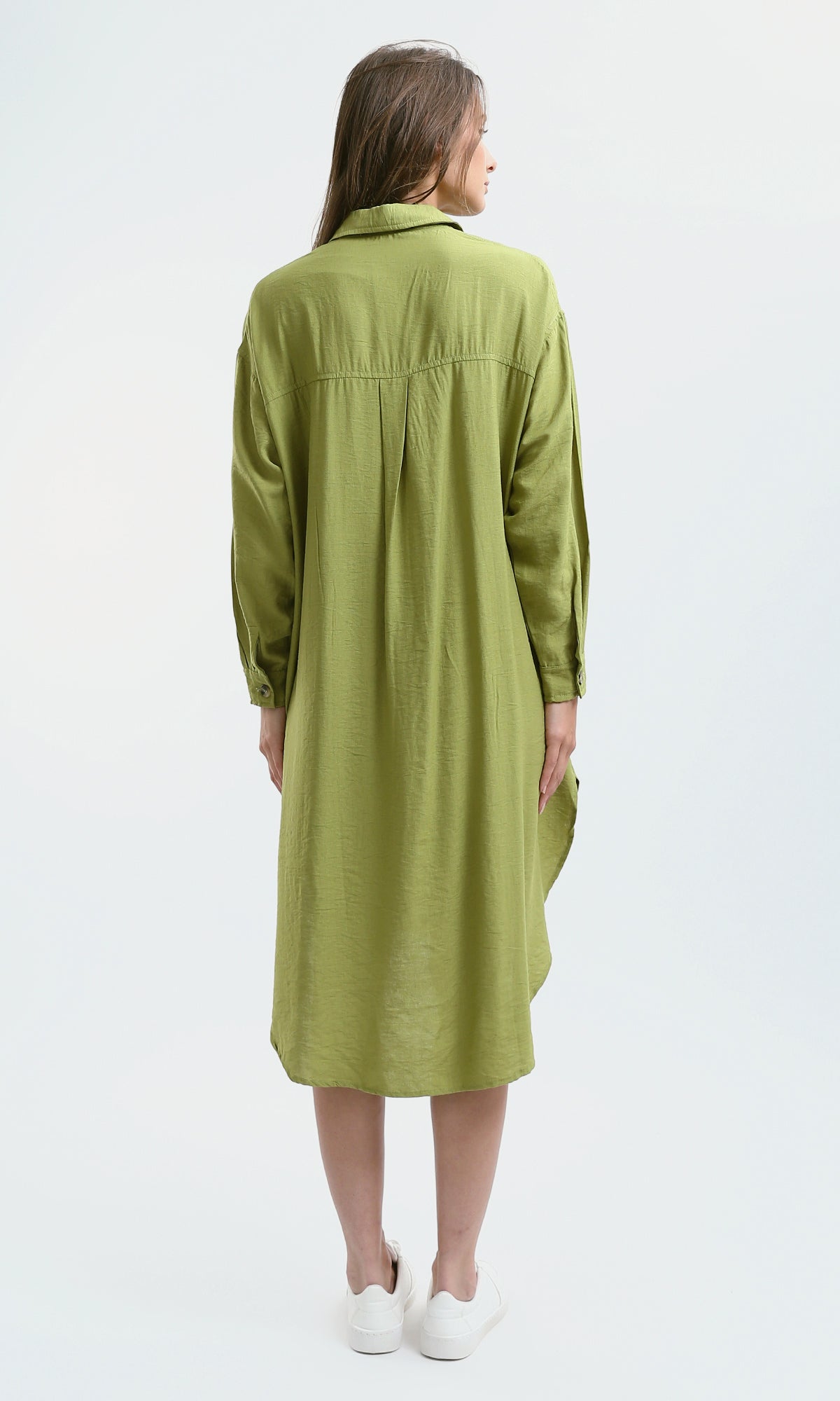 O179834 Casual Apple Green Textured Summer Shirt Dress