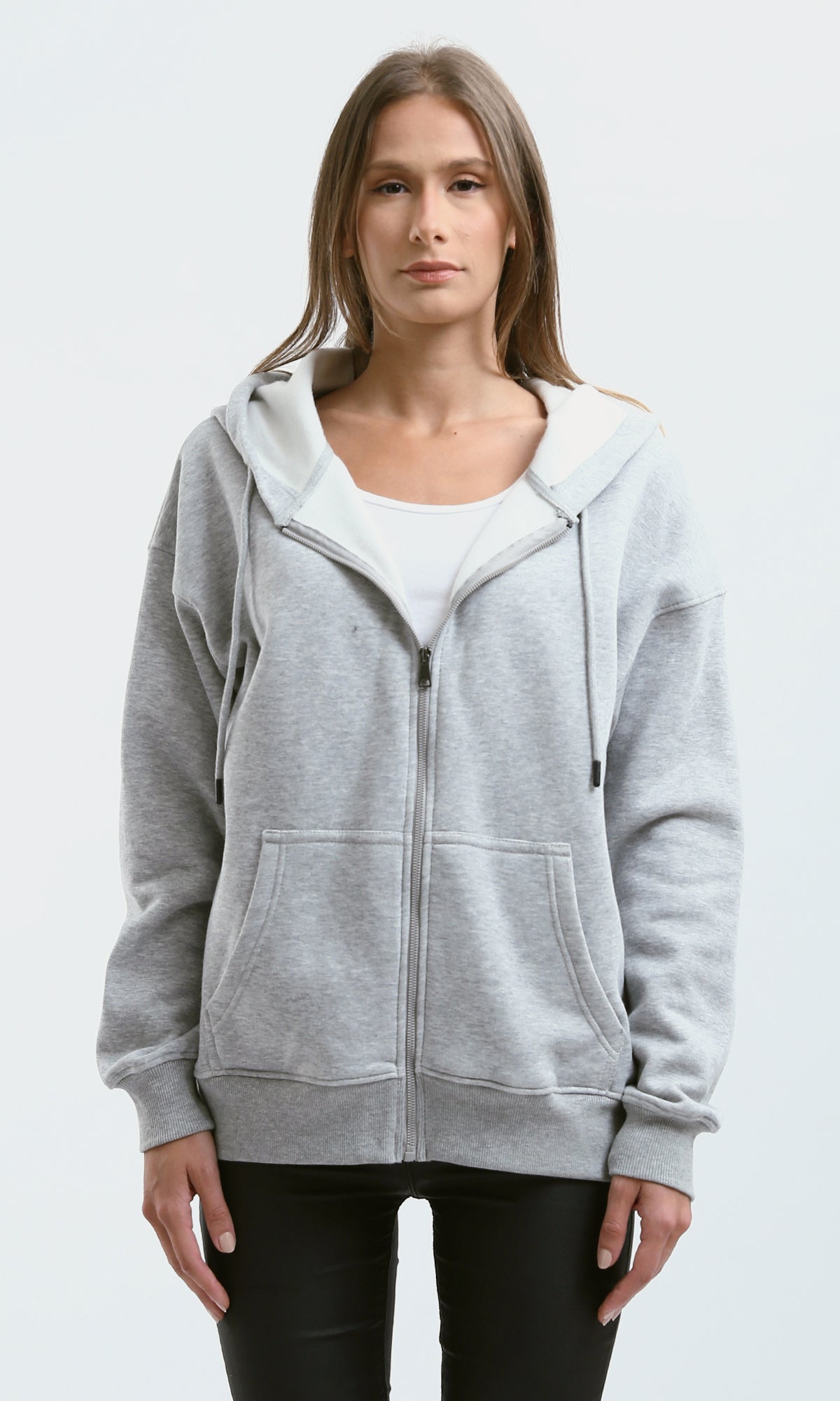 O179915 Long Sleeves Heather Grey Hooded Sweatshirt