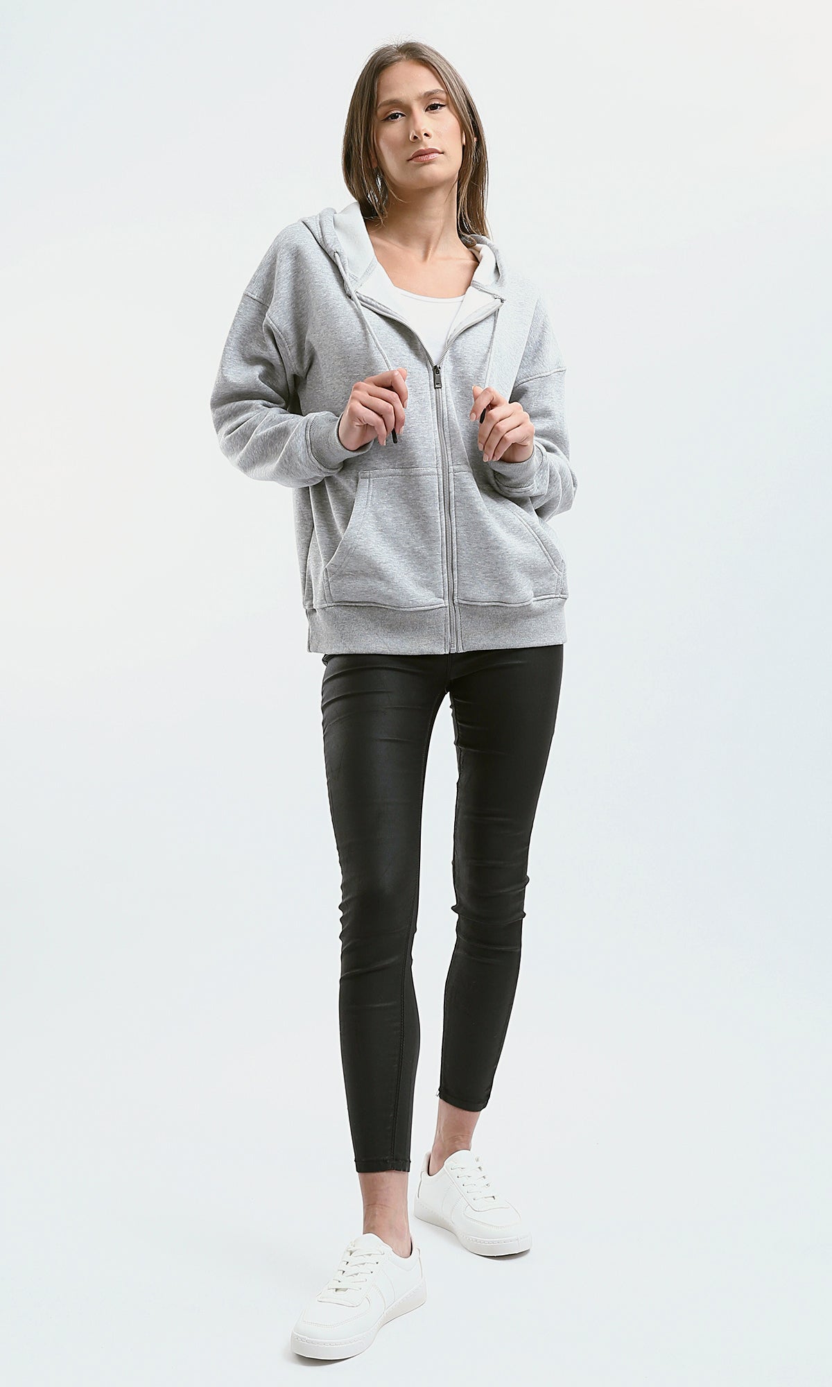 O179915 Long Sleeves Heather Grey Hooded Sweatshirt