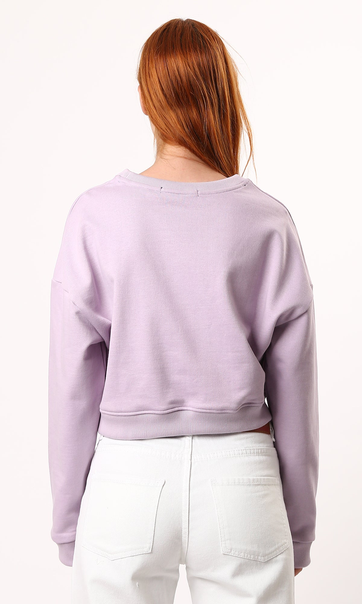 O179916 Light Purple Slip On Printed Short Sweatshirt With Hem