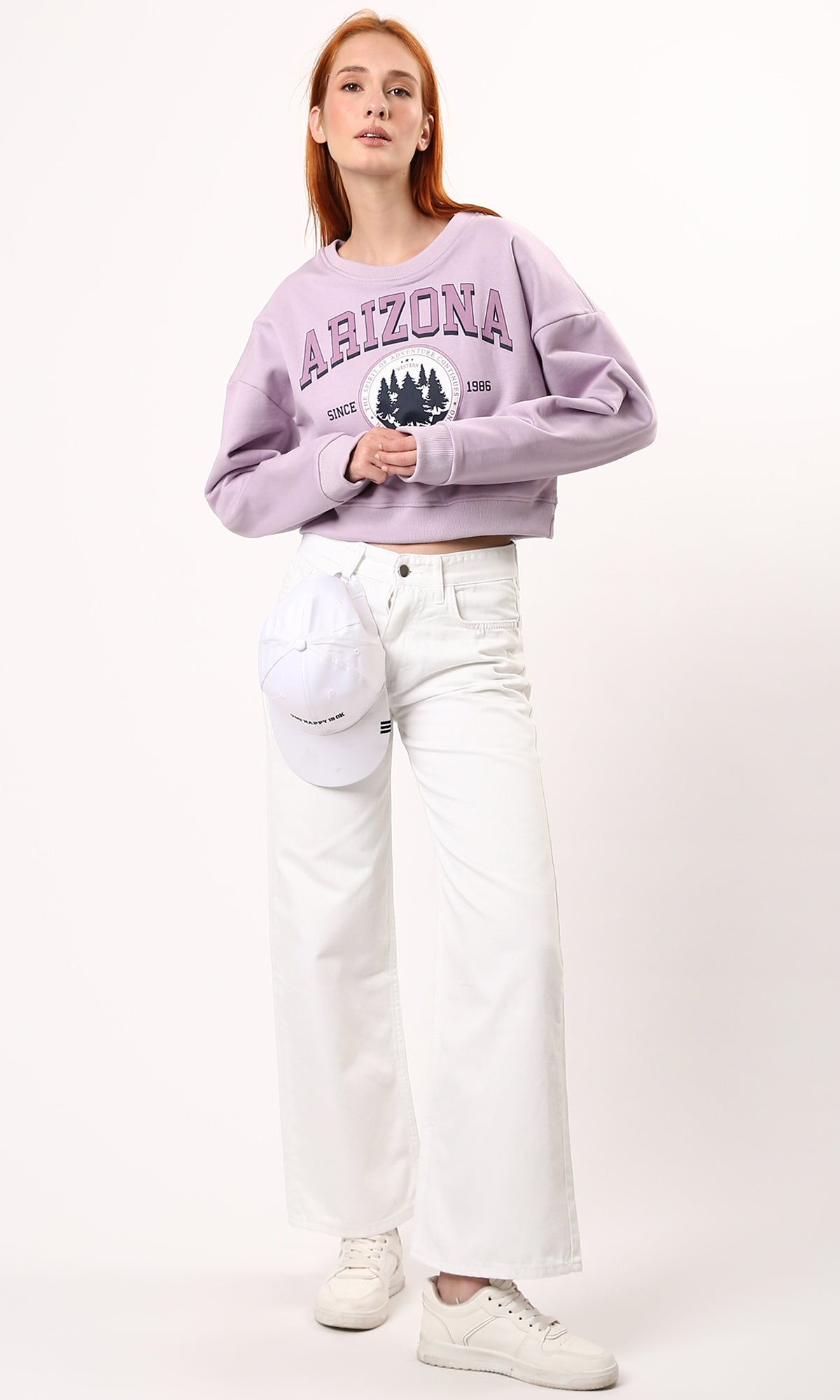 O179916 Light Purple Slip On Printed Short Sweatshirt With Hem