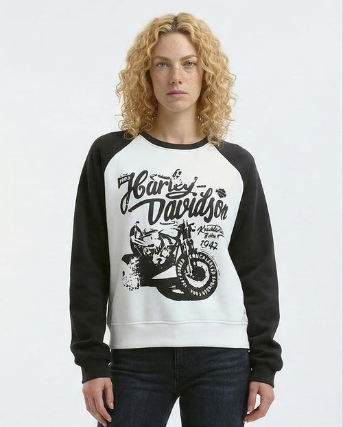 Ravin Vintage Harley-Davidson Graphic Raglan Sweatshirt – Black & White - o179920