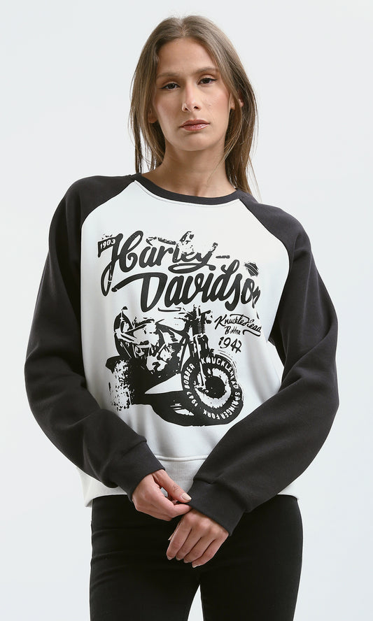 O179920 Bi-Tone Black & White Printed Long Sleeves Sweatshirt