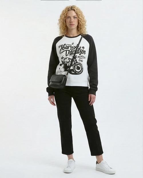 Ravin Vintage Harley-Davidson Graphic Raglan Sweatshirt – Black & White - o179920