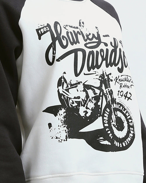 Ravin Vintage Harley-Davidson Graphic Raglan Sweatshirt – Black & White - o179920
