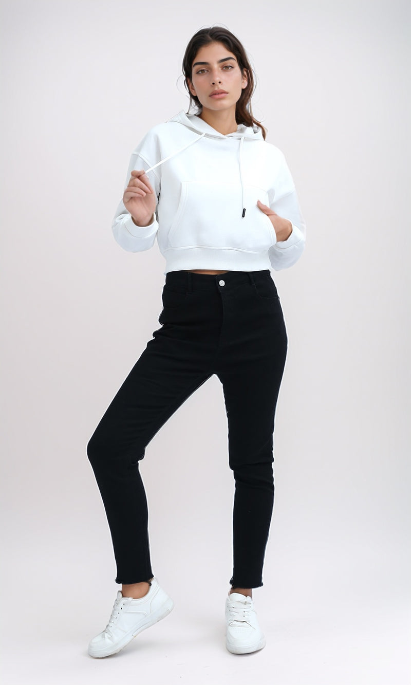 O179921 Slip On Long Sleeves Off-White Cropped Hoodie