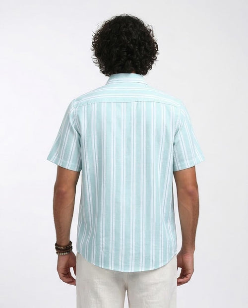 Mint Stripe Oversized Short-Sleeve Summer Shirt - o179959