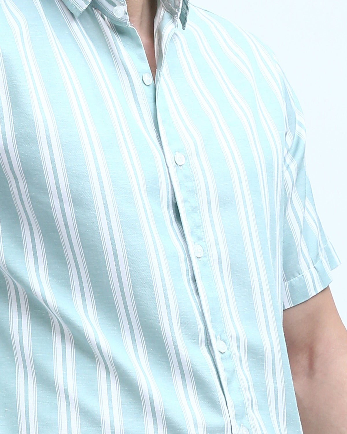 Mint Stripe Oversized Short-Sleeve Summer Shirt - o179959
