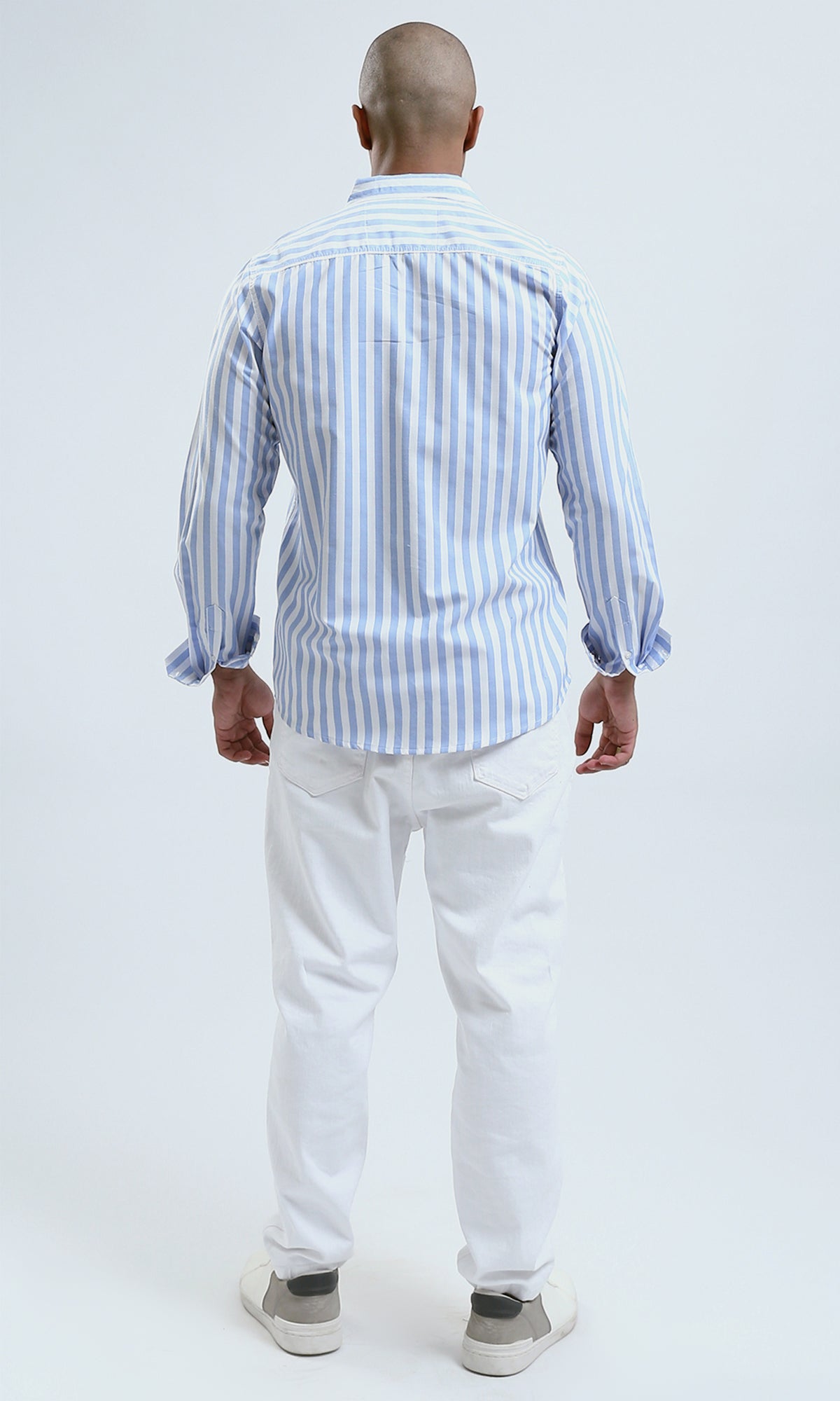 O179975 Blue & White Long Sleeves Elegant Striped Shirt