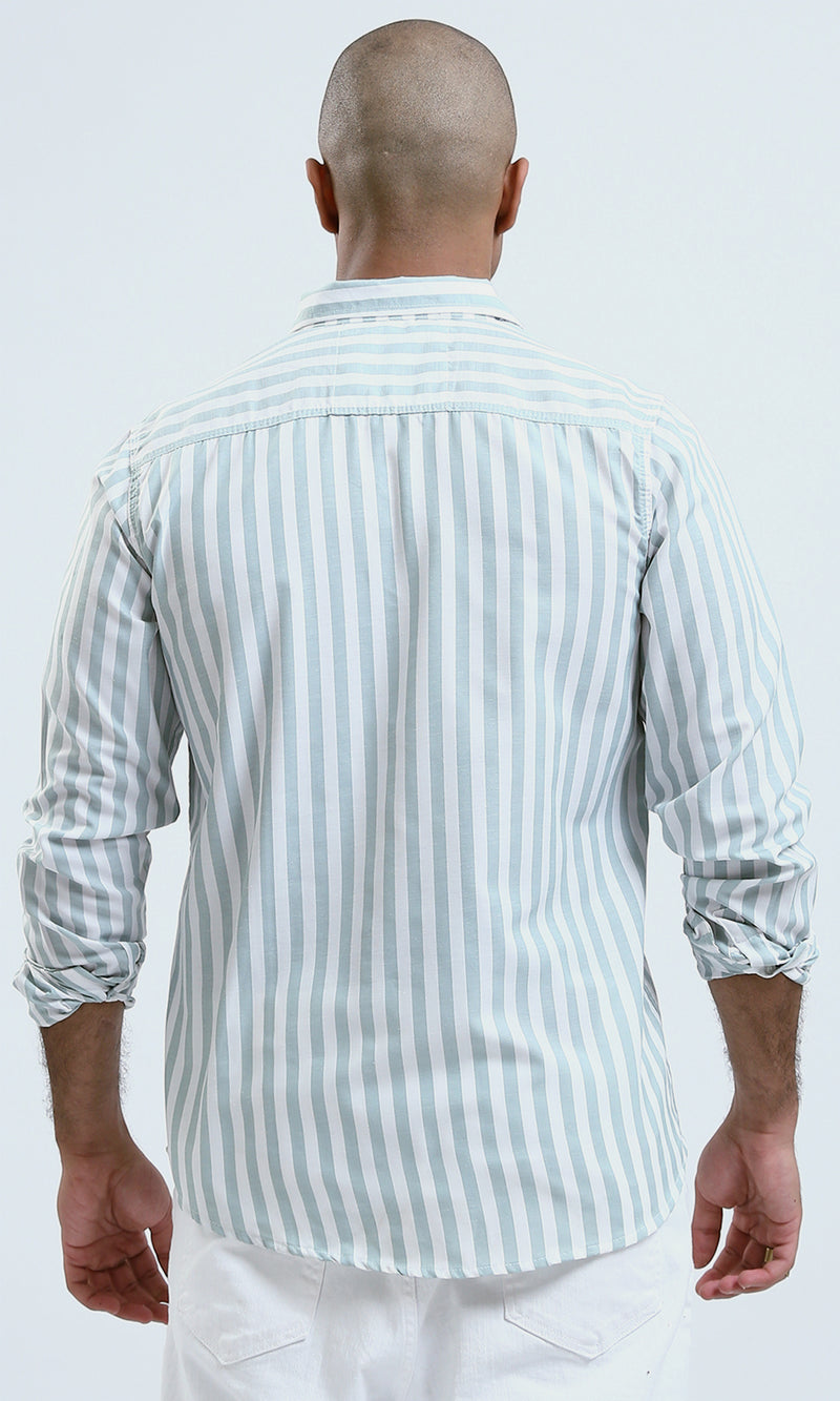 O179977 - Mint Green Long Sleeves Striped Shirt Dress