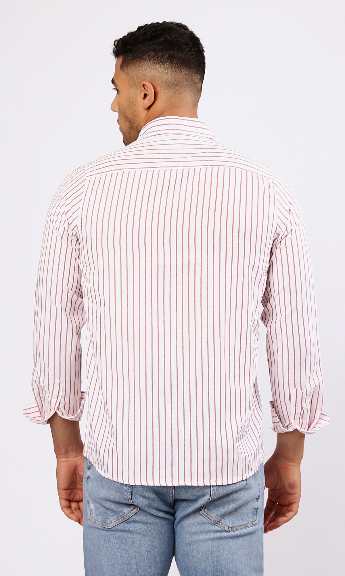 O179979 Red & White Long Sleeves Elegant Striped Shirt 