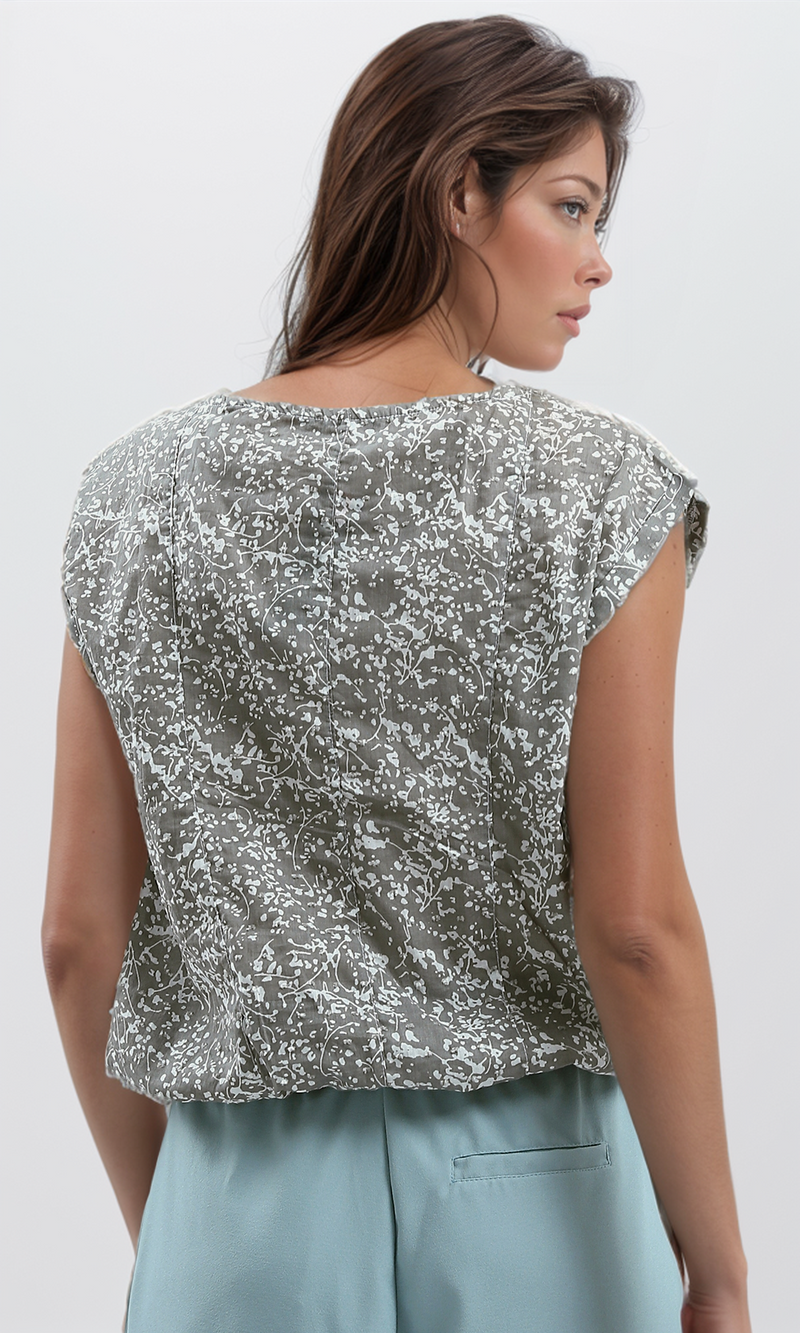 O180010 Crew Neck Sleeveless Tee With Bottom Elastic - Grey & White