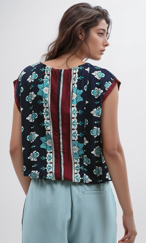 O180012 Sleeveless Regular Fit Navy & Baby Blue Summer Top