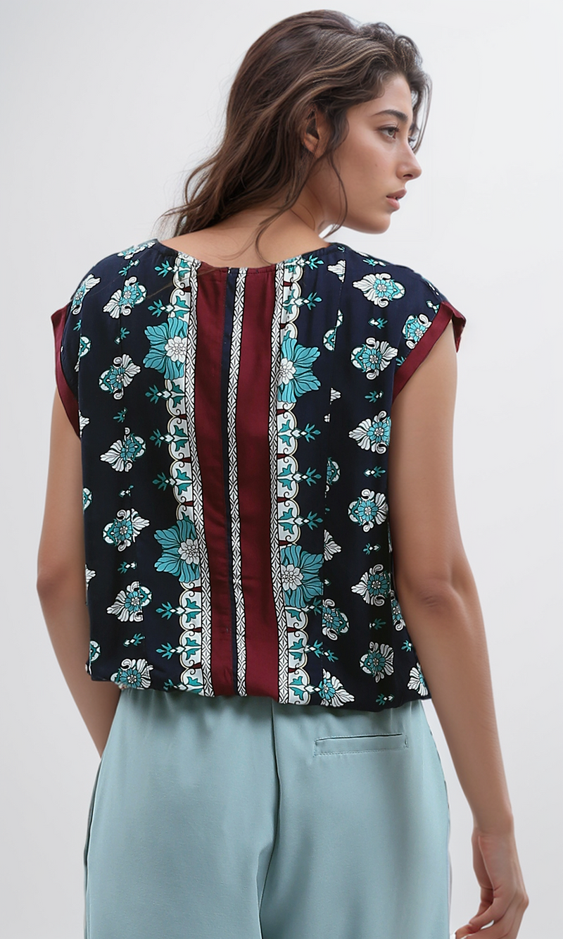 O180012 Sleeveless Regular Fit Navy & Baby Blue Summer Top