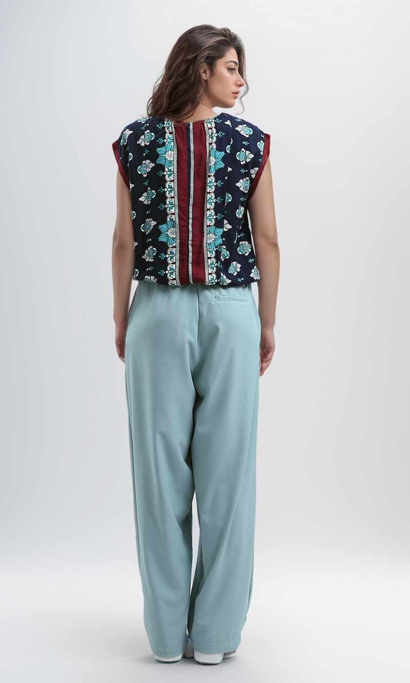 O180012 Sleeveless Regular Fit Navy & Baby Blue Summer Top