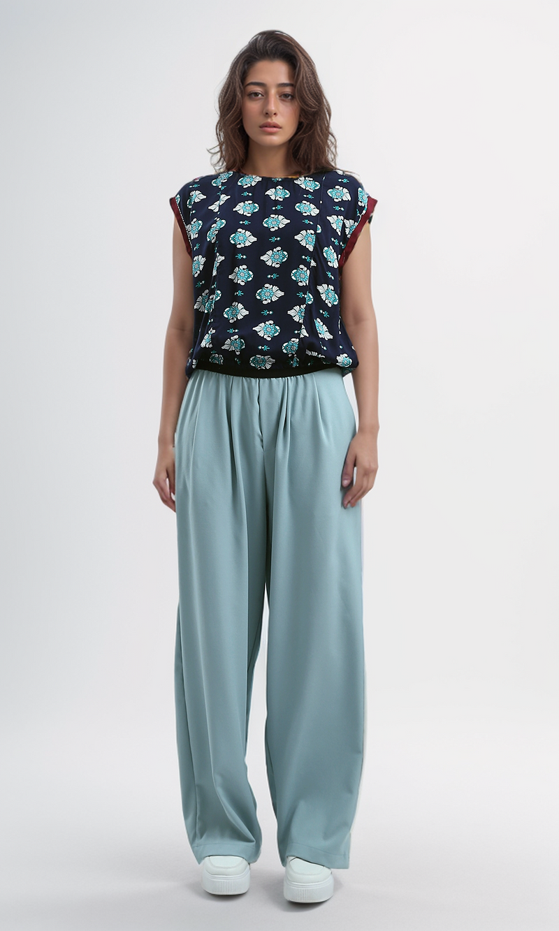 O180012 Sleeveless Regular Fit Navy & Baby Blue Summer Top