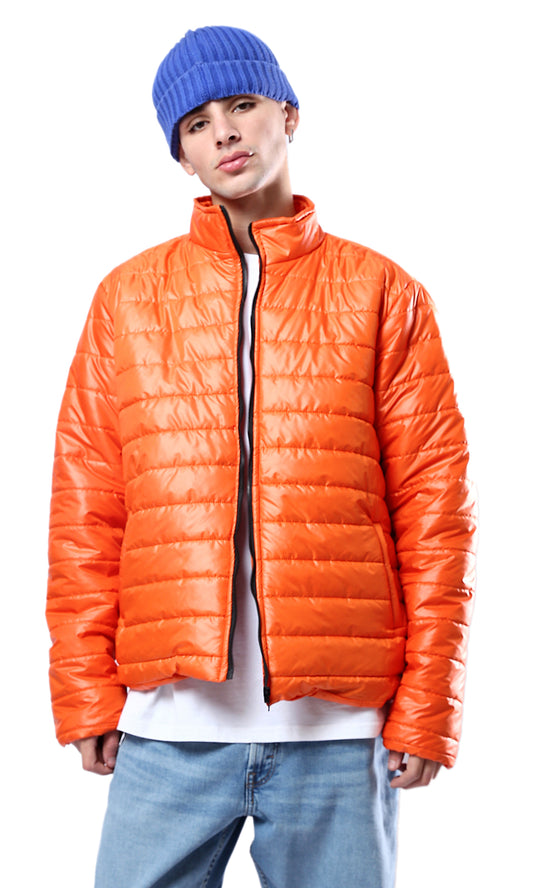 O180390 Orange Long Sleeves Coziness Quilted Jacket