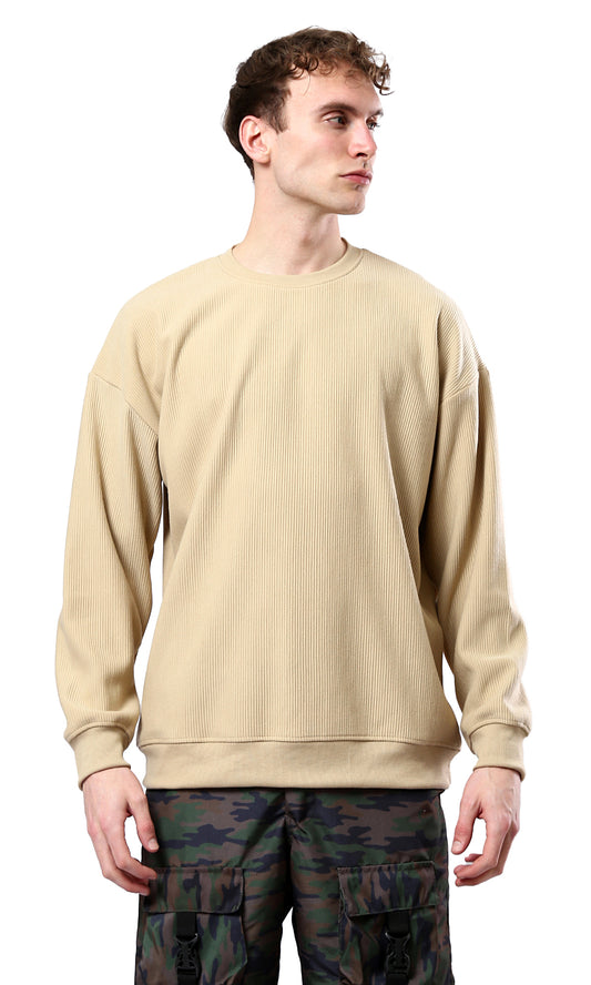 O180392 Sand Long Sleeves Ribbed Sweatshirt With Round Neck