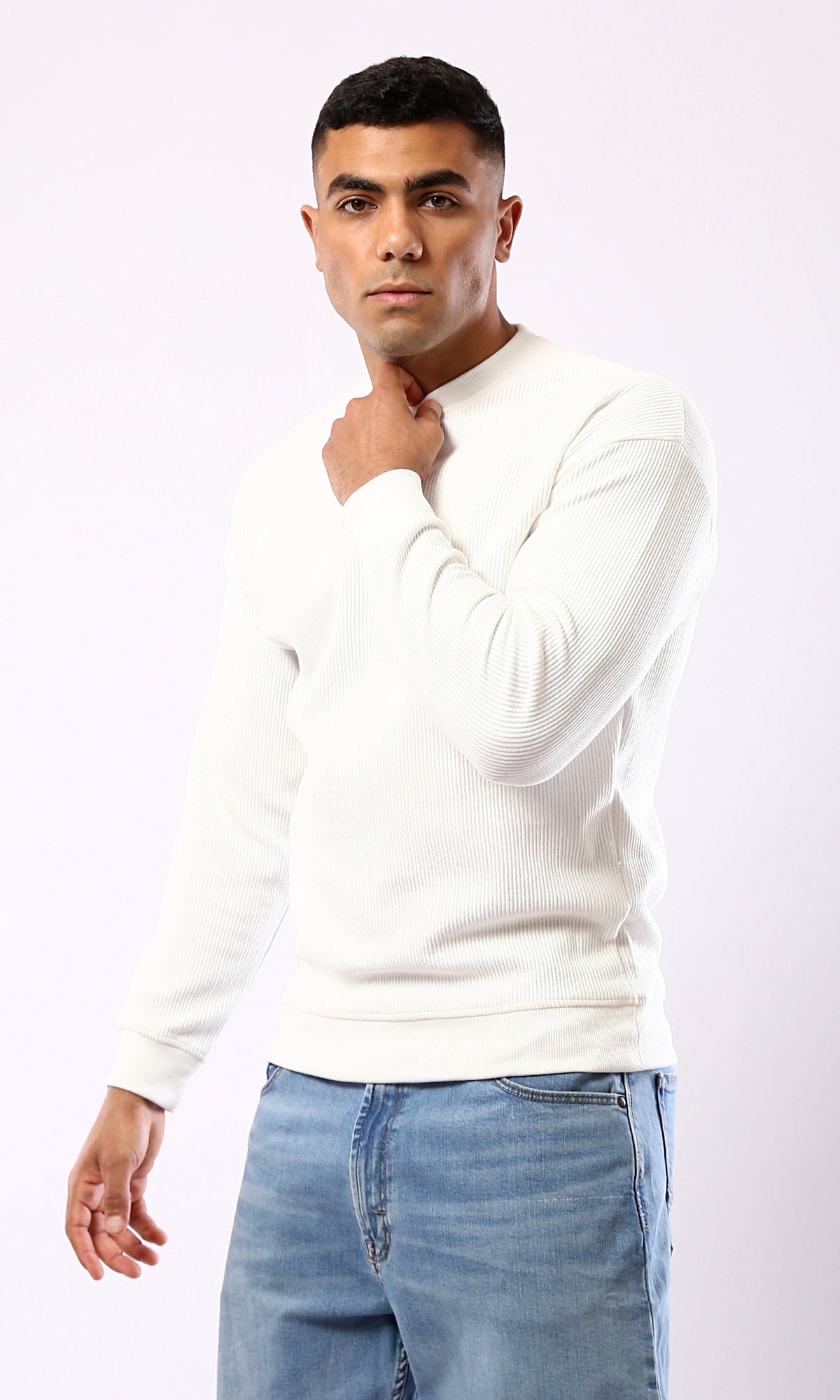 O180393 Off-White Ribbed Sweatshirt With Hem