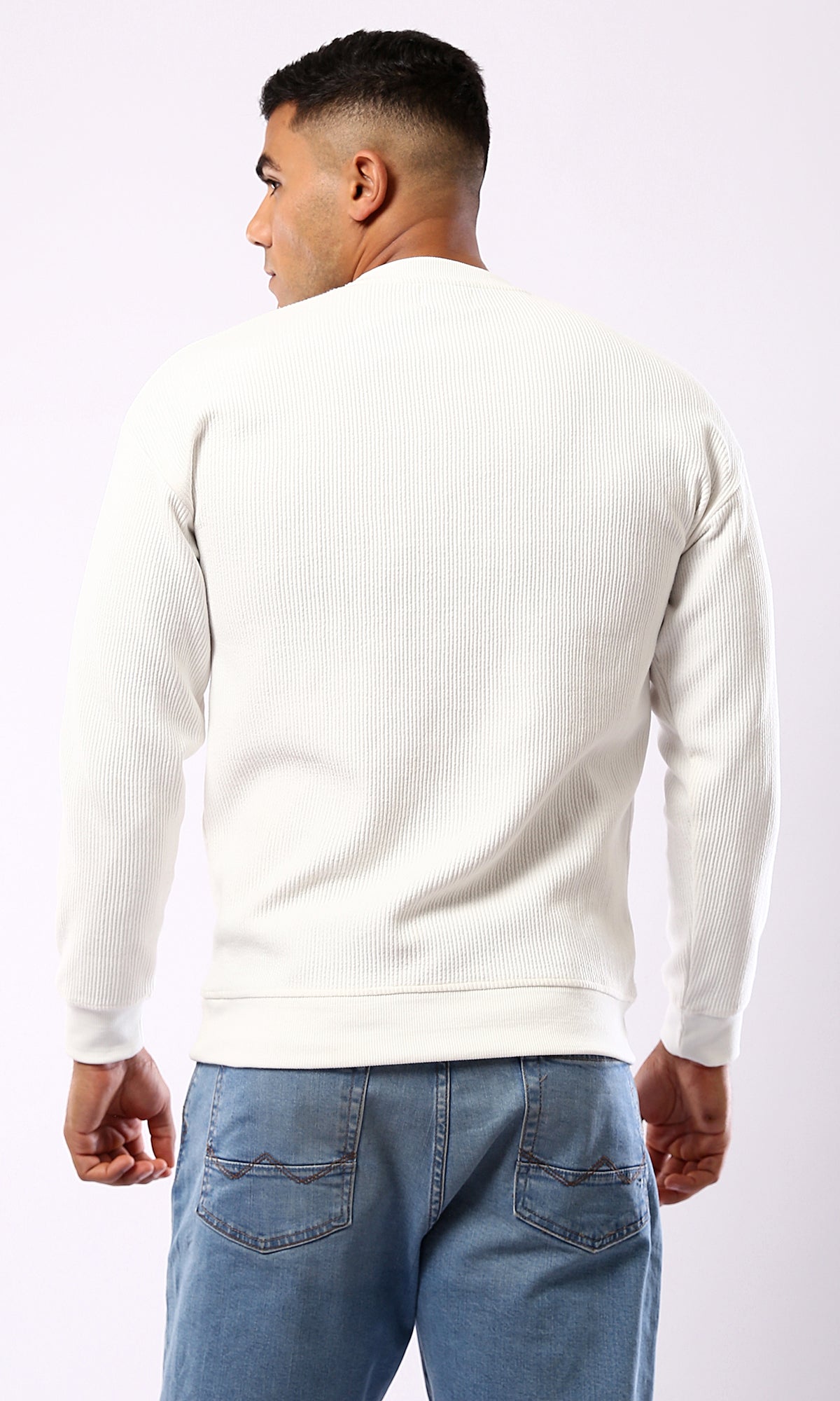 O180393 Off-White Ribbed Sweatshirt With Hem