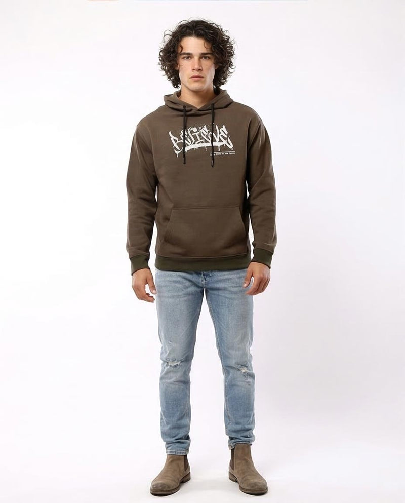 Ravin Men's "Believe" Graphic Hoodie – Earth Brown with Contrast Ribbing - o180396