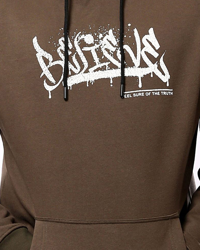 Ravin Men's "Believe" Graphic Hoodie – Earth Brown with Contrast Ribbing - o180396