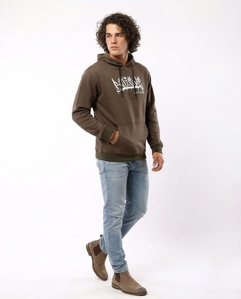 Ravin Men's "Believe" Graphic Hoodie – Earth Brown with Contrast Ribbing - o180396