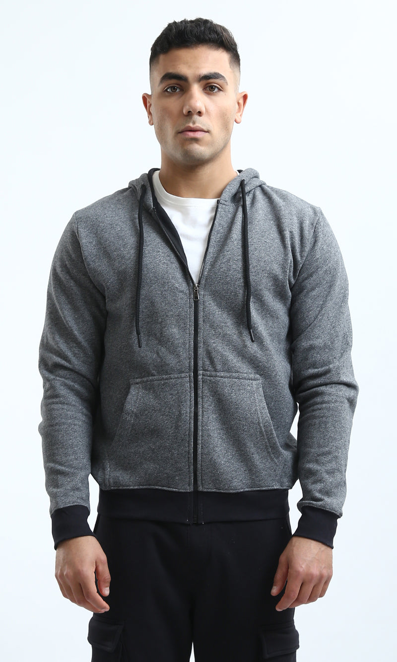 سويت شيرت بسوستة و رقبة هودي هيذر رمادي غامق 