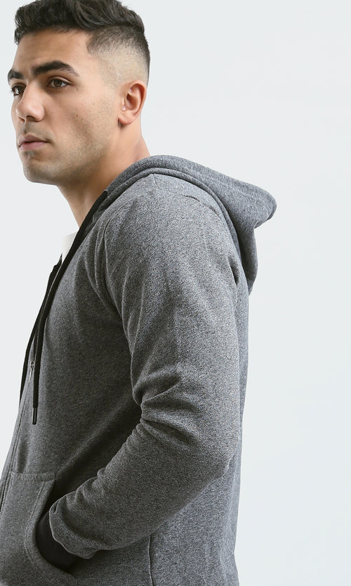 سويت شيرت بسوستة و رقبة هودي هيذر رمادي غامق 