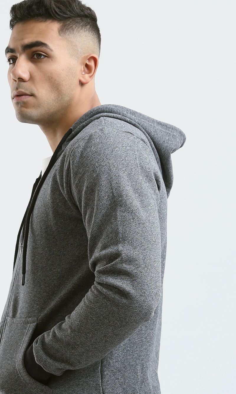 سويت شيرت بسوستة و رقبة هودي هيذر رمادي غامق 