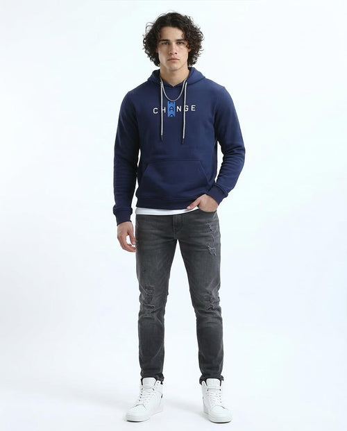 Ravin Men's "CHANGE" Graphic Hoodie – Navy Blue Cotton Blend - o180401