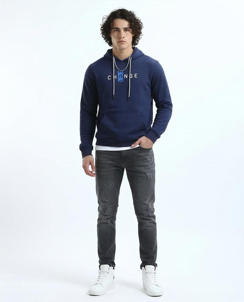 Ravin Men's "CHANGE" Graphic Hoodie – Navy Blue Cotton Blend - o180401