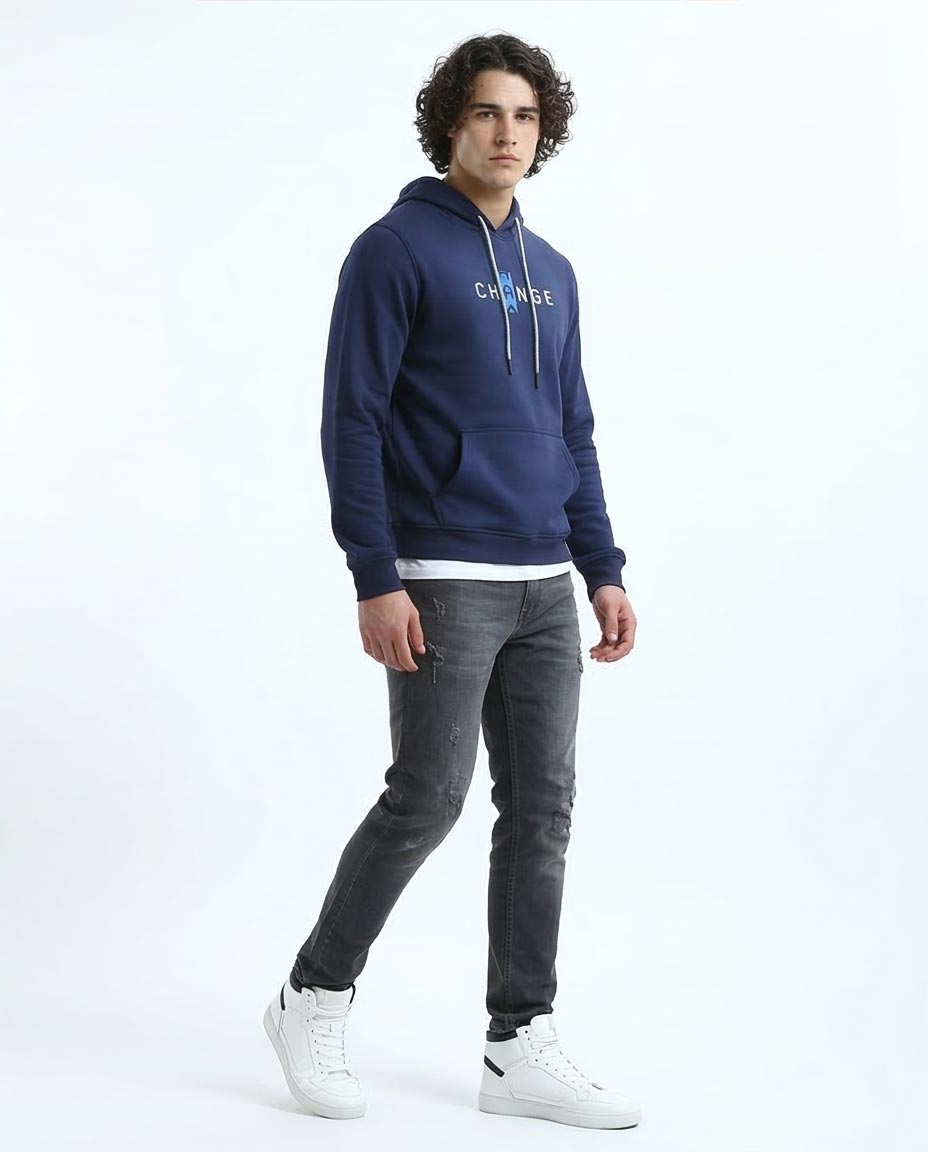 Navy Change Graphic Drawstring Hoodie - O180401