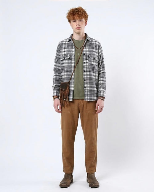 Ravin Men’s 100% Cotton Plaid Flannel Shirt – Black & White Snap-Button Overshirt - O180405