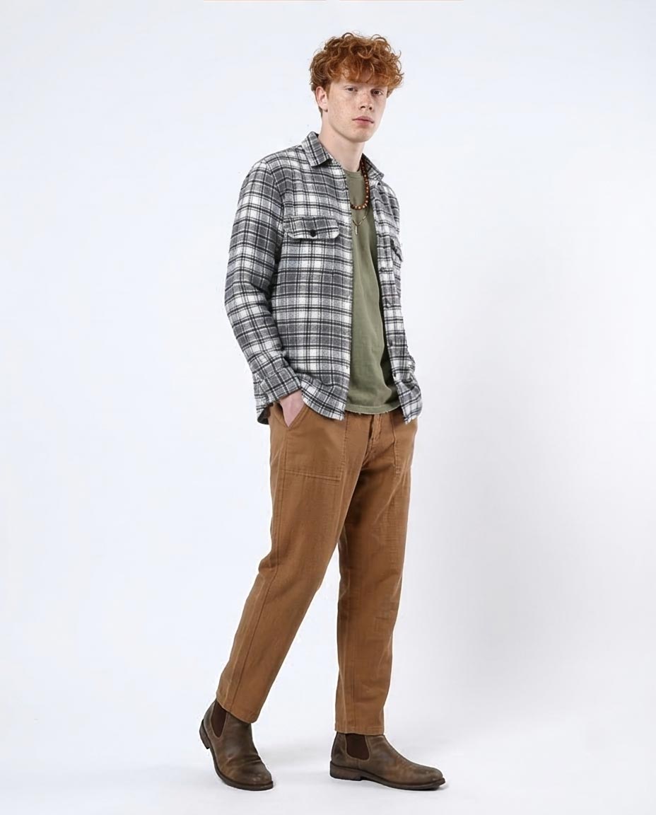 Ravin Men’s 100% Cotton Plaid Flannel Shirt – Black & White Snap-Button Overshirt - O180405