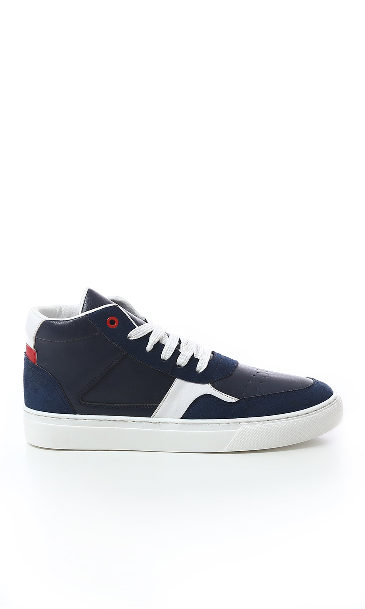 O180407 Lace Up Leather With Suede High-Neck Casual Shoes - Navy Blue
