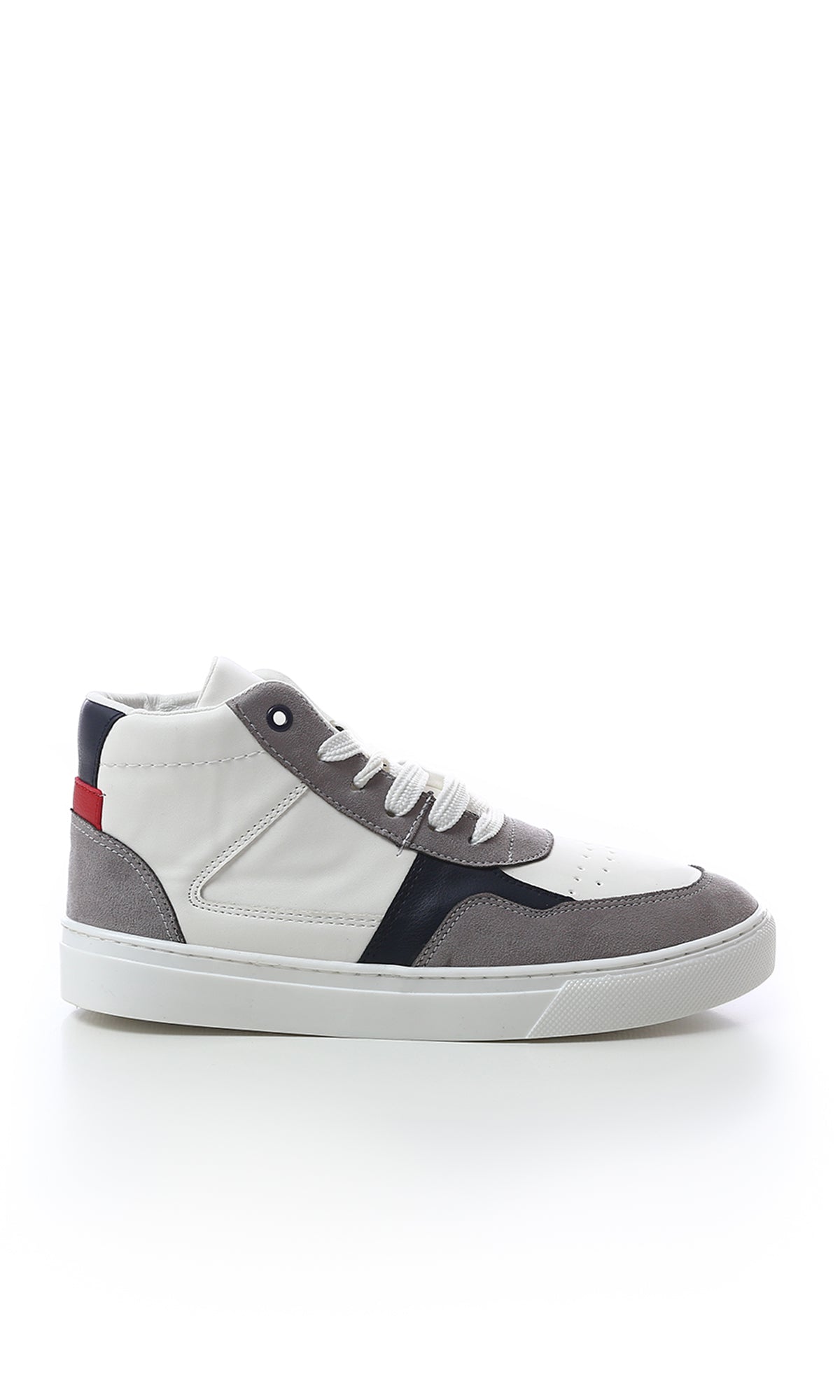 O180408 Tri-Tone Leather High-Neck Casual Shoes - White, Grey Navy Blue