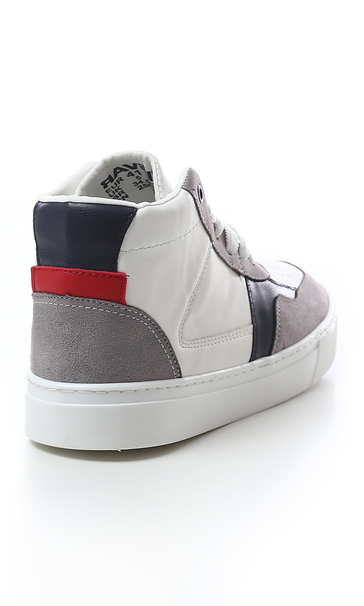 O180408 Tri-Tone Leather High-Neck Casual Shoes - White, Grey Navy Blue