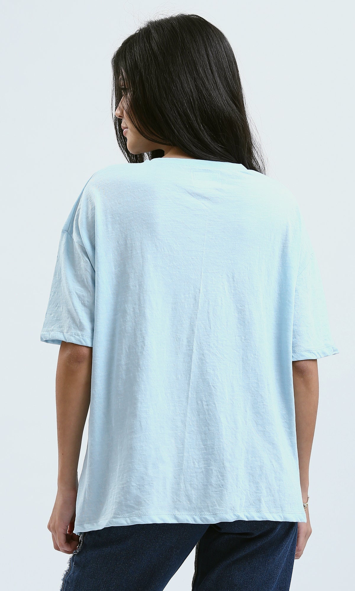 O180439 Crew Neck Printed Light Blue Summer Tee