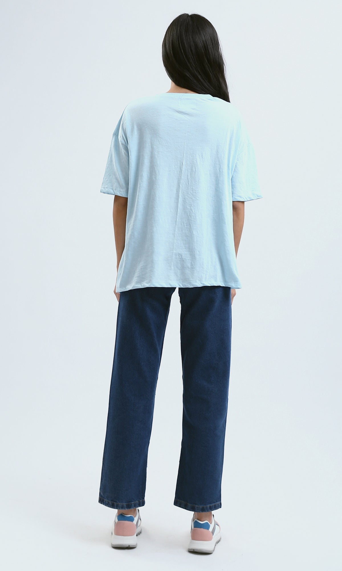 O180439 Crew Neck Printed Light Blue Summer Tee