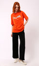 O180440 Hot Orange Printed "New York" Slip On Tee