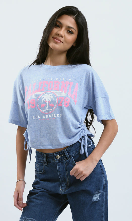 O180445 Heather Baby Blue Printed "California" Short Tee