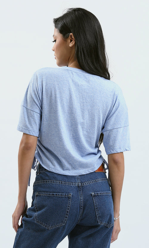 O180445 Heather Baby Blue Printed "California" Short Tee