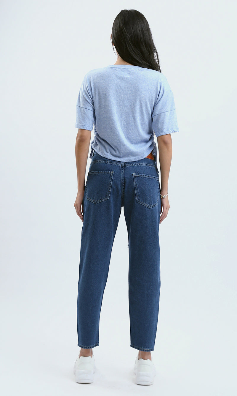 O180445 Heather Baby Blue Printed "California" Short Tee