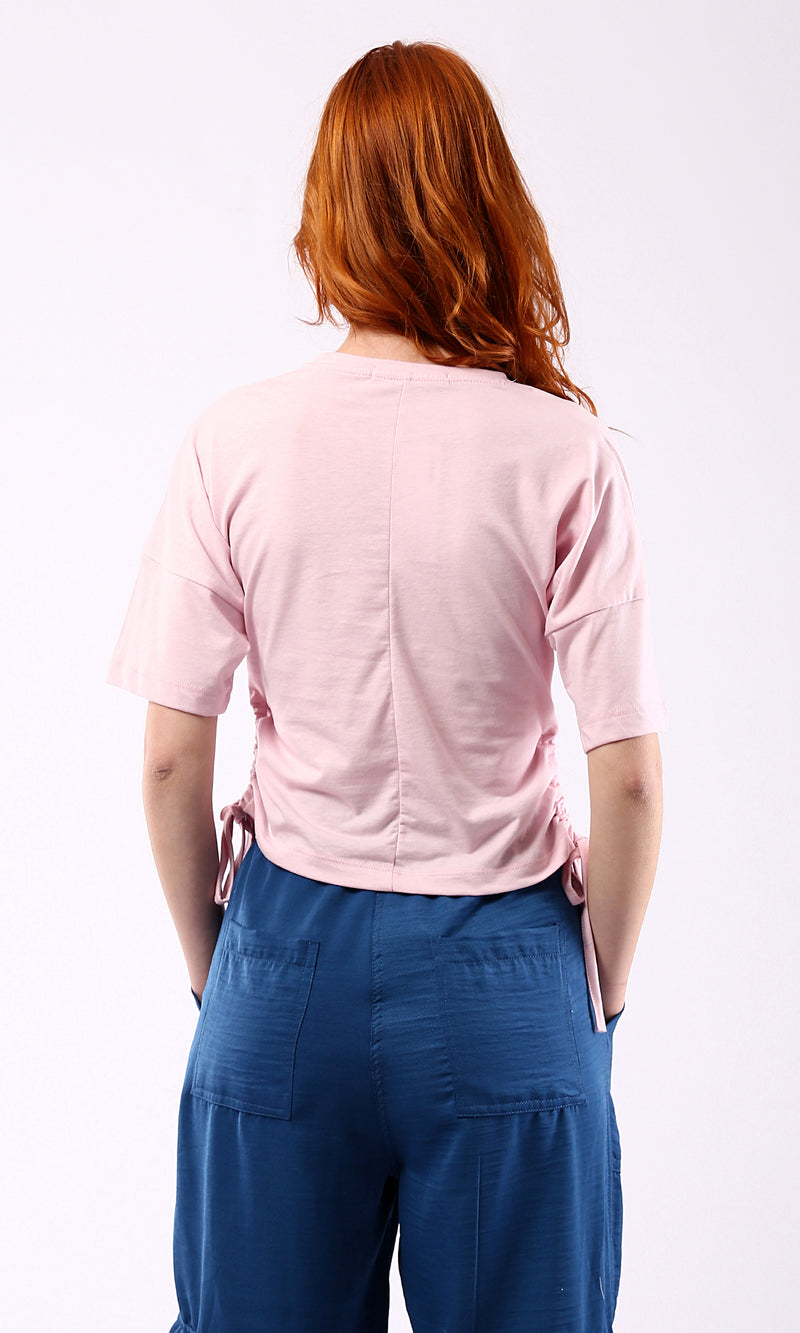 O180447 Colorful Print Rose Short Tee With Drawstring